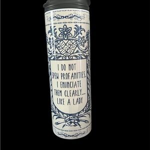 Blue and White Travel Mug with Quote